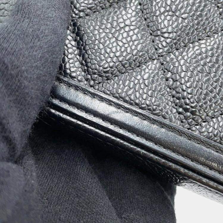 Pre Owned Chanel CC Filigree Black Caviar Skin Wallet On Chain 