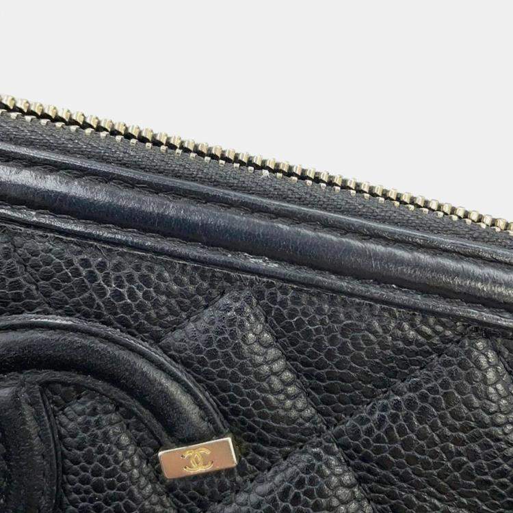 Pre Owned Chanel CC Filigree Black Caviar Skin Wallet On Chain 