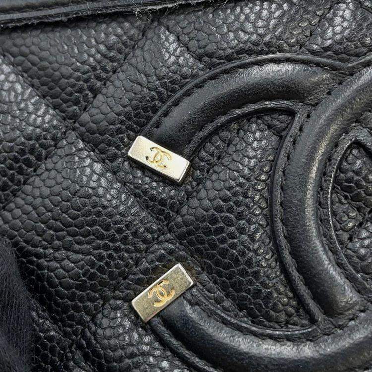 Pre Owned Chanel CC Filigree Black Caviar Skin Wallet On Chain 