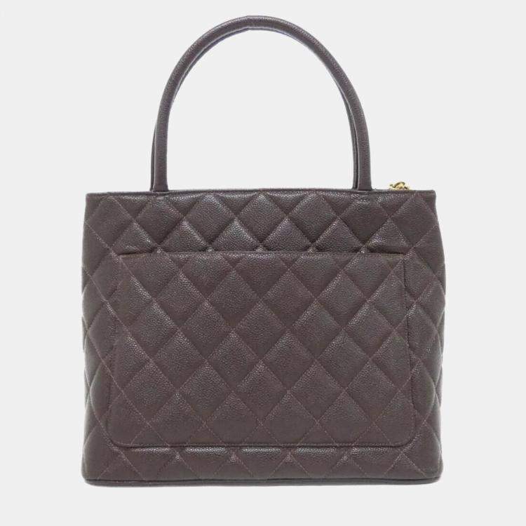 Pre Owned Chanel Medallion Brown Grained Calfskin Leather Tote Bag