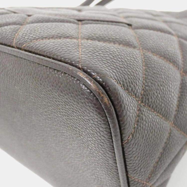 Pre Owned Chanel Medallion Brown Grained Calfskin Leather Tote Bag