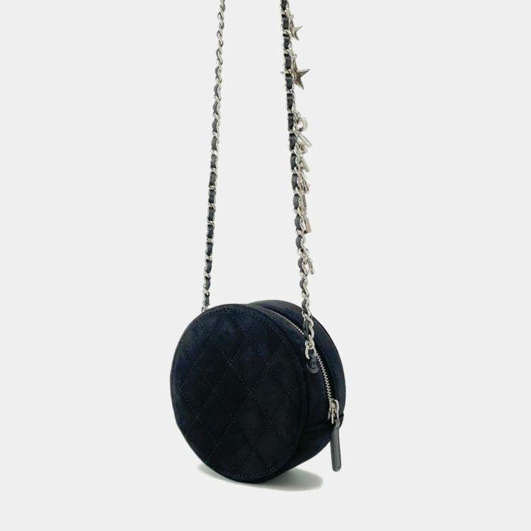 Pre Owned Chanel Star Round Quilted Suede with Crystal Embellished Charms Clutch with Chain 