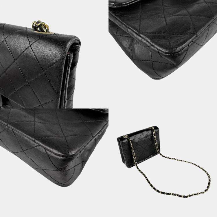 Pre Owned Chanel Flap Black Lambskin Shoulder Bag