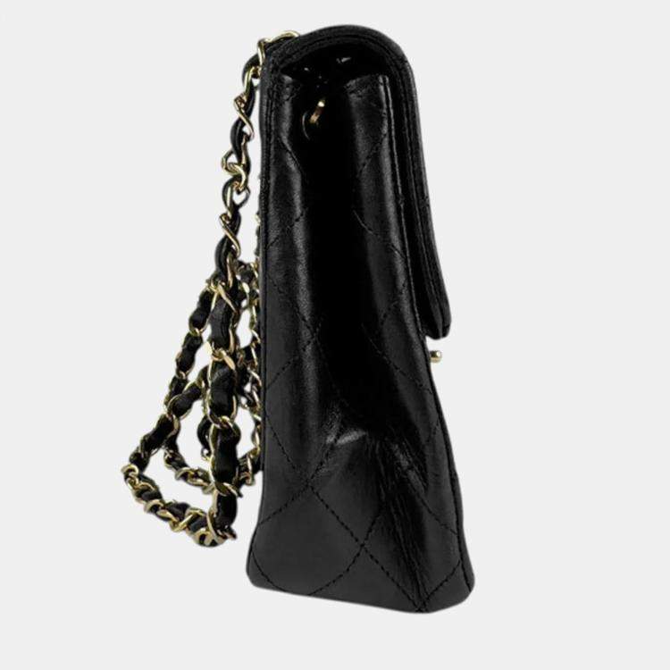 Pre Owned Chanel Flap Black Lambskin Shoulder Bag