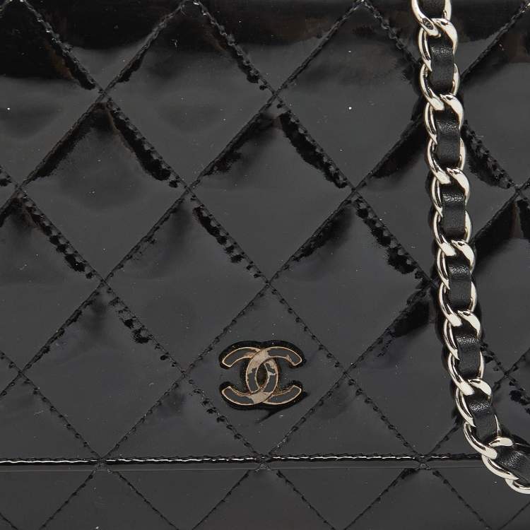 Pre Owned Chanel Black Quilted Patent Leather CC Wallet On Chain