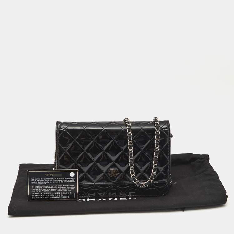 Pre Owned Chanel Black Quilted Patent Leather CC Wallet On Chain