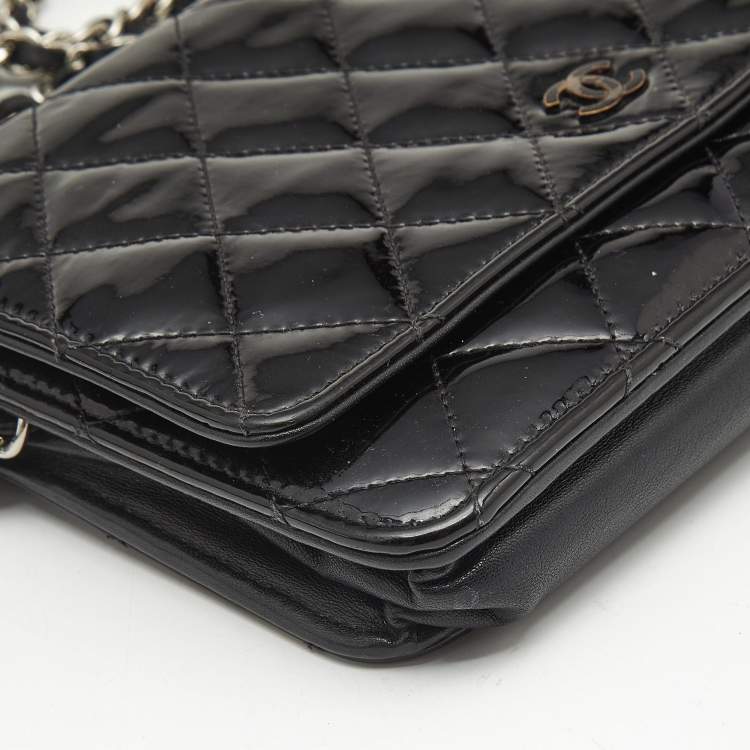 Pre Owned Chanel Black Quilted Patent Leather CC Wallet On Chain