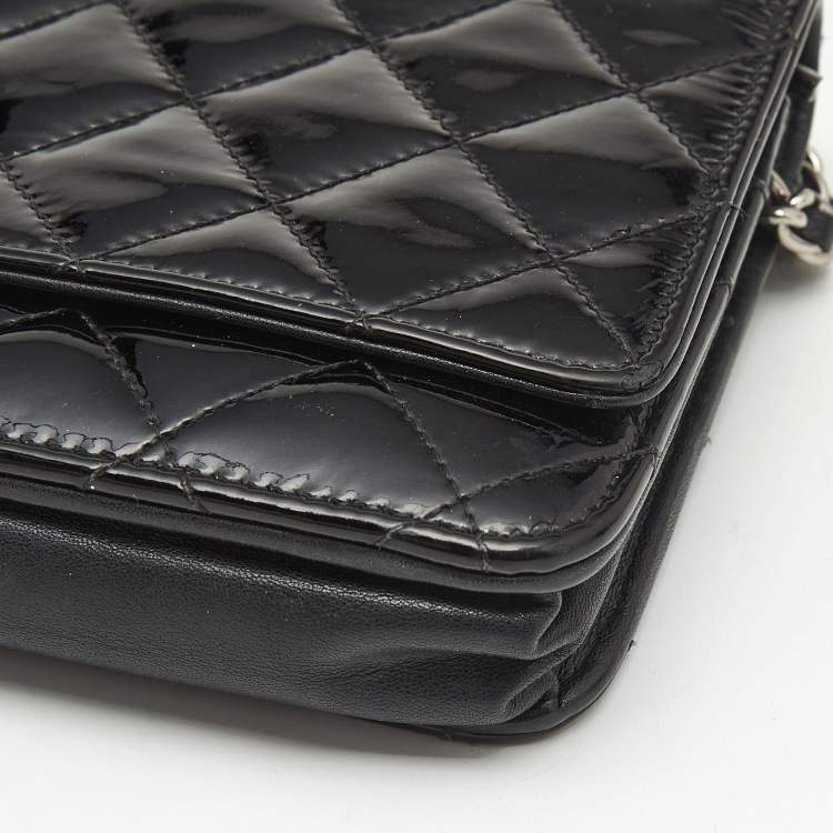 Pre Owned Chanel Black Quilted Patent Leather CC Wallet On Chain