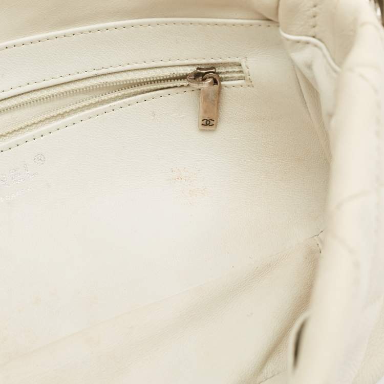 Pre Owned Chanel Off White Quilted Leather Braided Flap Bag