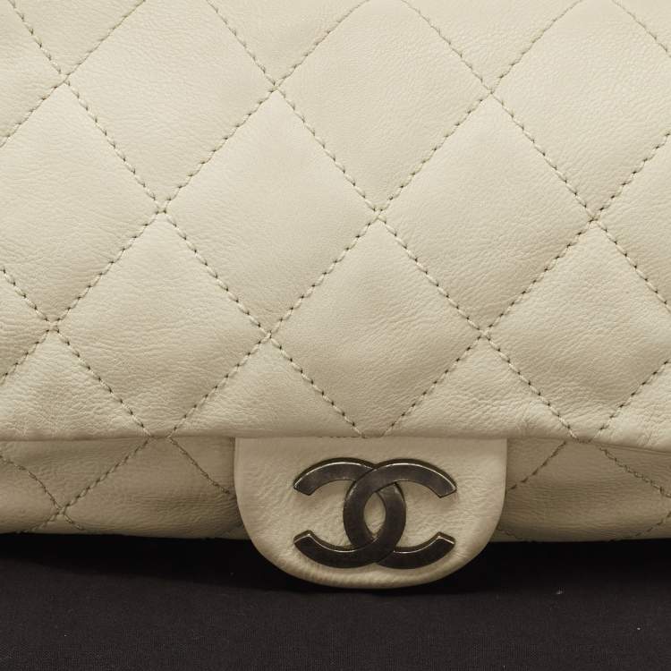 Pre Owned Chanel Off White Quilted Leather Braided Flap Bag
