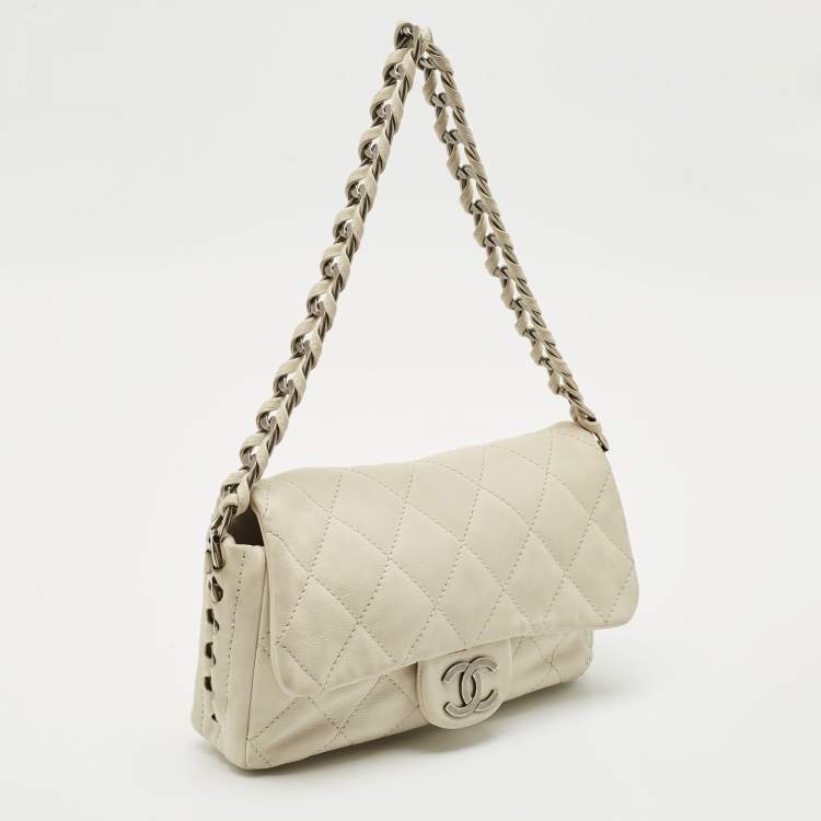 Pre Owned Chanel Off White Quilted Leather Braided Flap Bag