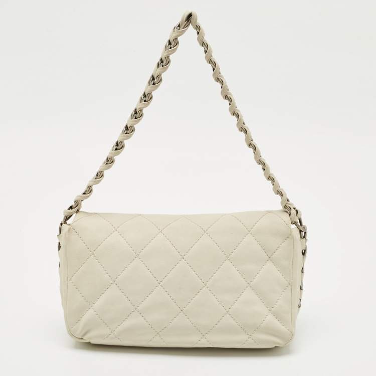 Pre Owned Chanel Off White Quilted Leather Braided Flap Bag