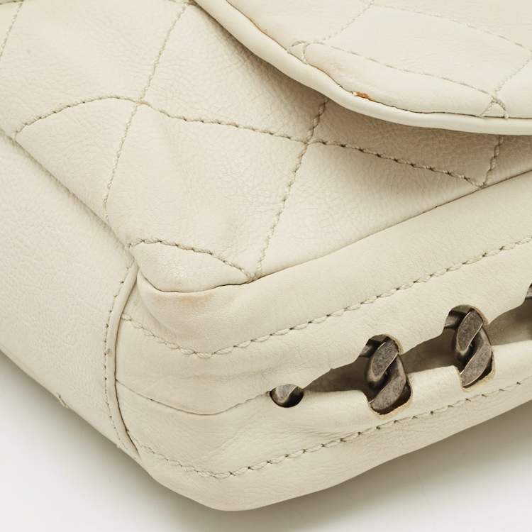 Pre Owned Chanel Off White Quilted Leather Braided Flap Bag
