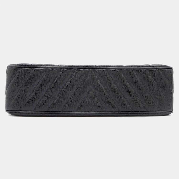 Pre Owned Chanel Chevron Black Caviar Leather Shoulder Bag