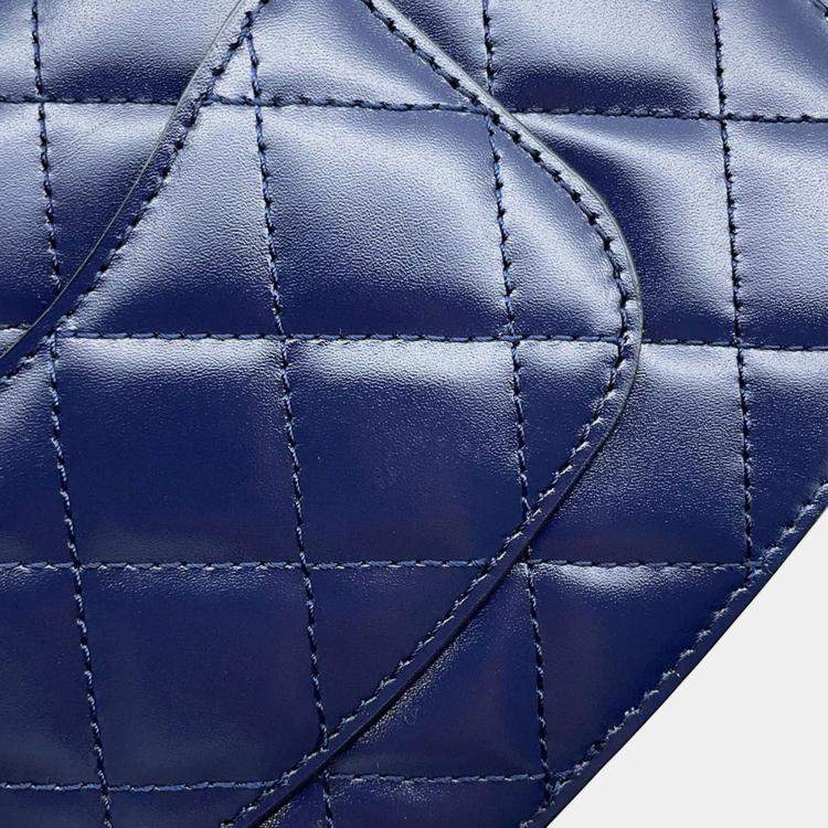Pre Owned Chanel Matelasse Blue Calf Leather Full Flap Shoulder Bag 