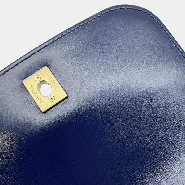 Pre Owned Chanel Matelasse Blue Calf Leather Full Flap Shoulder Bag 
