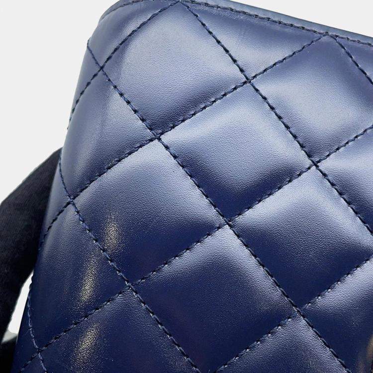 Pre Owned Chanel Matelasse Blue Calf Leather Full Flap Shoulder Bag 