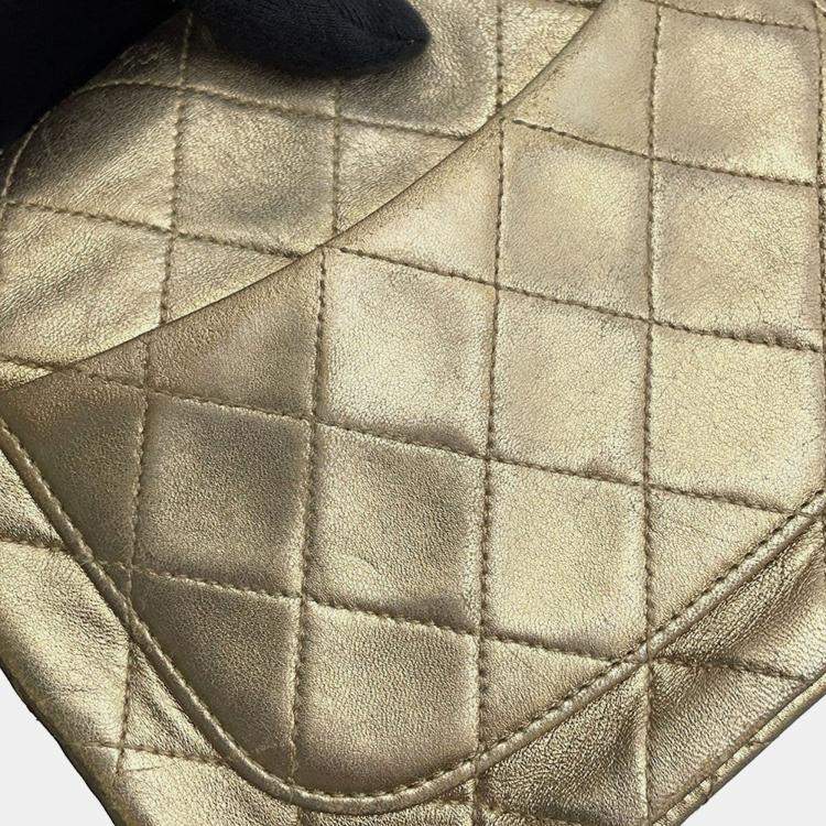 Pre Owned Chanel Mini Matelasse Gold Lambskin Chain shoulder Bag 