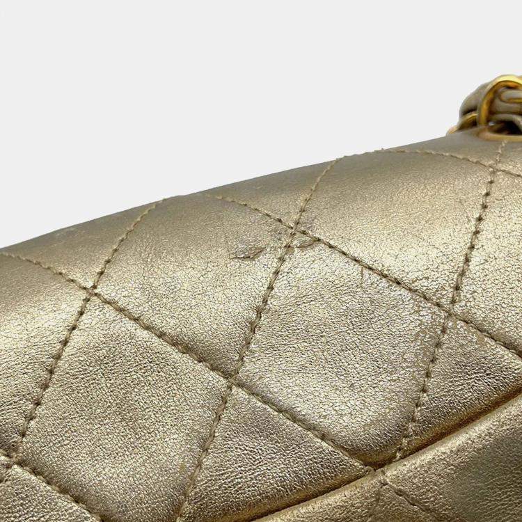 Pre Owned Chanel Mini Matelasse Gold Lambskin Chain shoulder Bag 