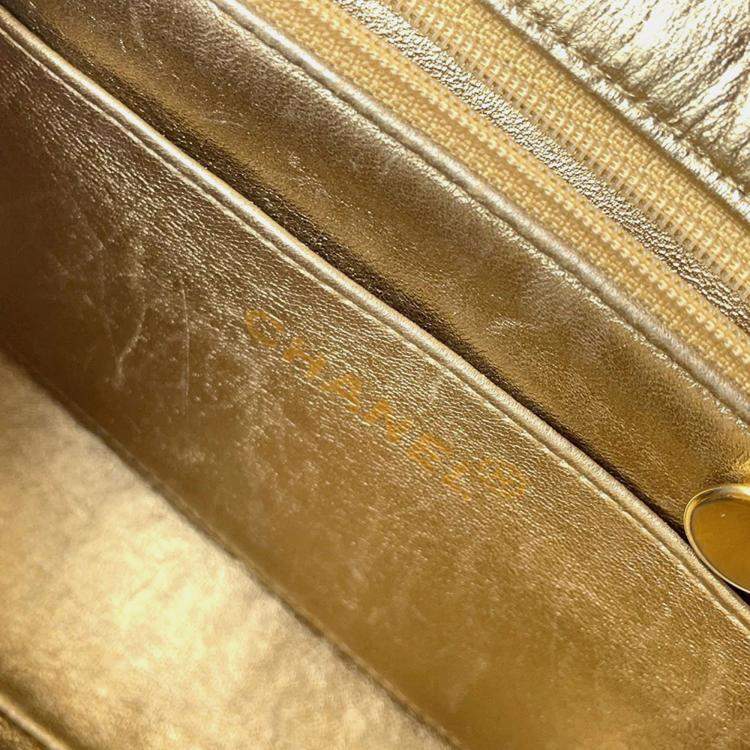 Pre Owned Chanel Mini Matelasse Gold Lambskin Chain shoulder Bag 