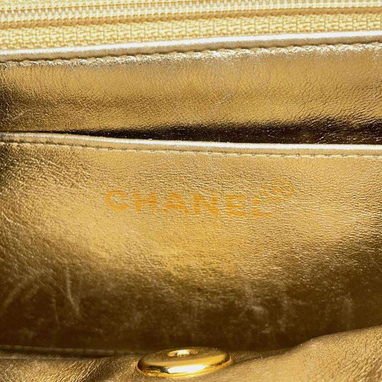 Pre Owned Chanel Mini Matelasse Gold Lambskin Chain shoulder Bag 