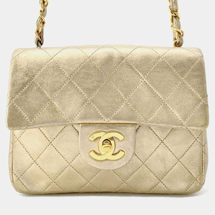 Pre Owned Chanel Mini Matelasse Gold Lambskin Chain shoulder Bag 
