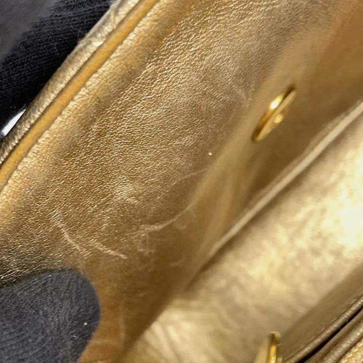 Pre Owned Chanel Mini Matelasse Gold Lambskin Chain shoulder Bag 