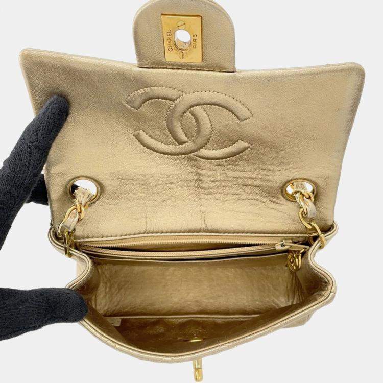 Pre Owned Chanel Mini Matelasse Gold Lambskin Chain shoulder Bag 