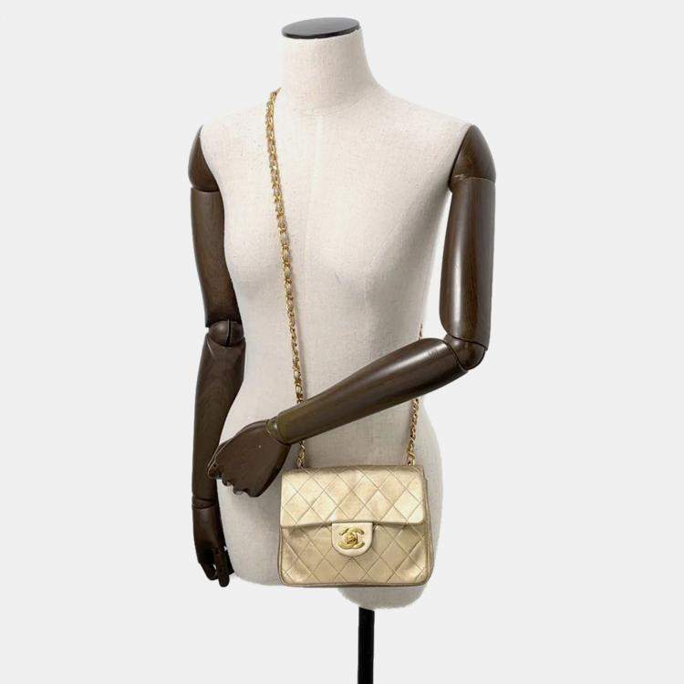 Pre Owned Chanel Mini Matelasse Gold Lambskin Chain shoulder Bag 