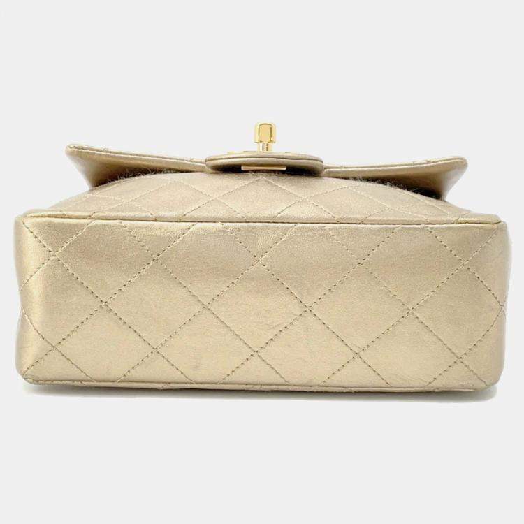 Pre Owned Chanel Mini Matelasse Gold Lambskin Chain shoulder Bag 