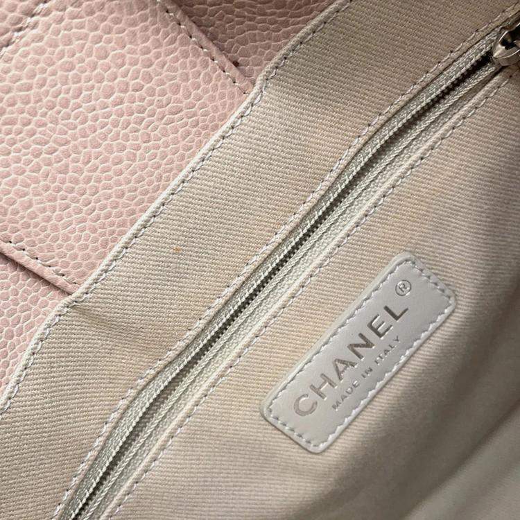 Pre Owned Chanel Deauville PM Pink Leather Caviar Leather Chain Tote Bag 
