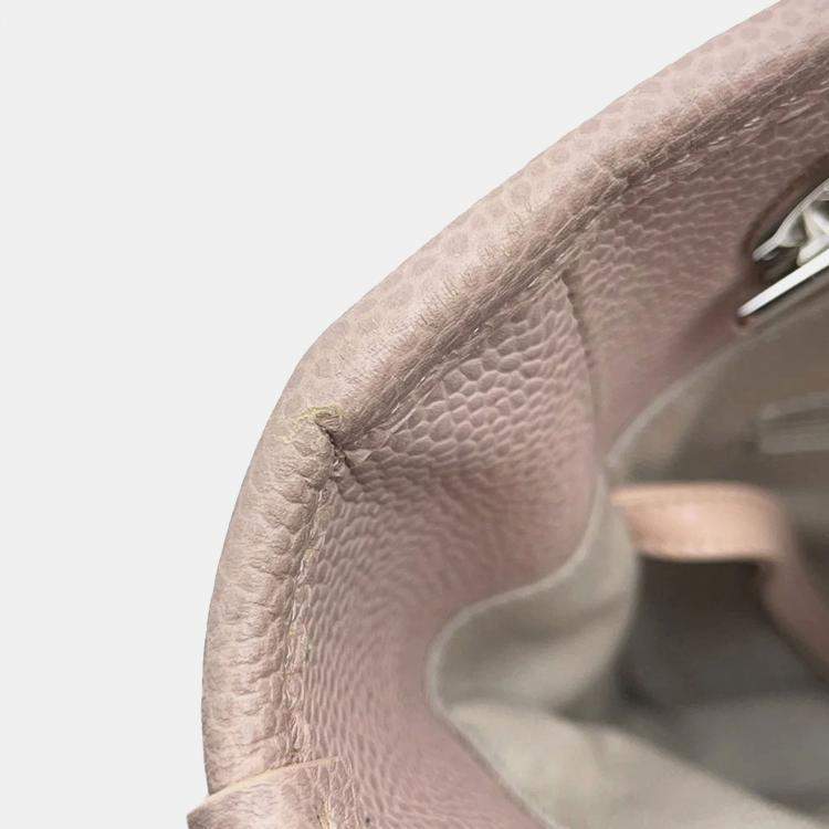 Pre Owned Chanel Deauville PM Pink Leather Caviar Leather Chain Tote Bag 