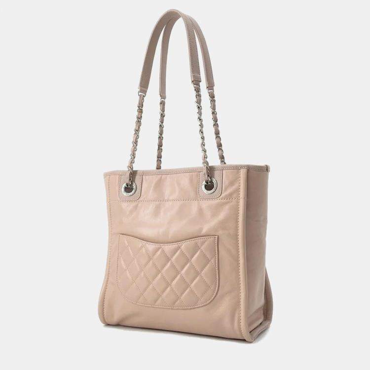 Pre Owned Chanel Deauville PM Pink Leather Caviar Leather Chain Tote Bag 