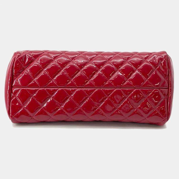 Pre Owned Chanel Mademoiselle Red Patent Leather Chain Bowling Bag 