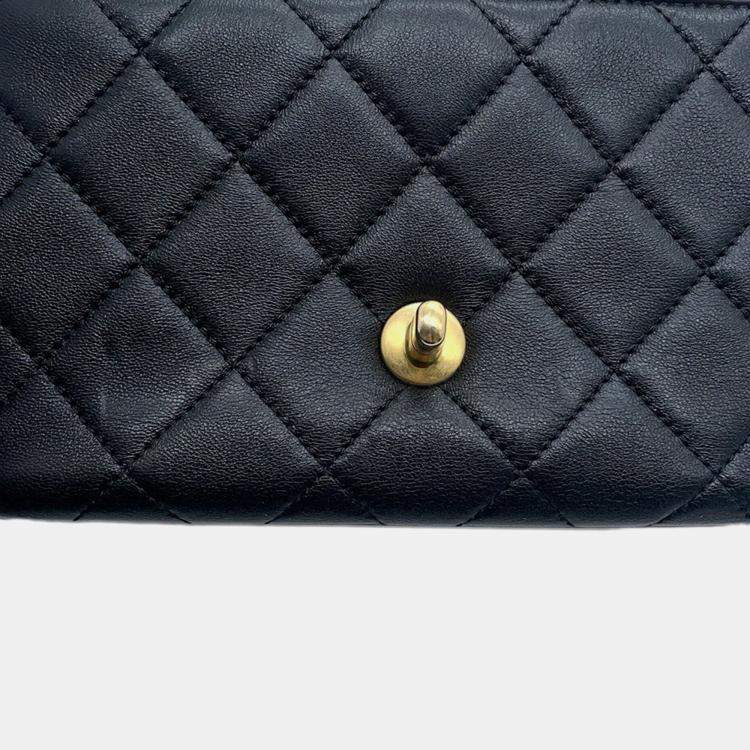 Pre Owned Chanel Matelasse Black Lambskin Chain Shoulder Bag 