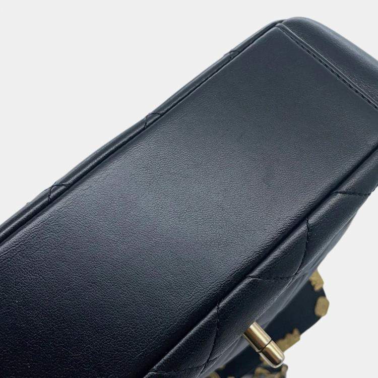 Pre Owned Chanel Matelasse Black Lambskin Chain Shoulder Bag 