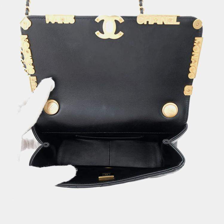 Pre Owned Chanel Matelasse Black Lambskin Chain Shoulder Bag 
