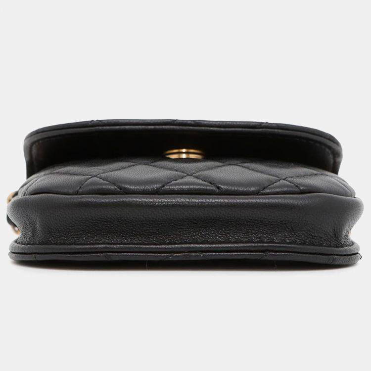 Pre Owned Chanel Matelasse Ball  Black Lambskin Chain Mini Pouch