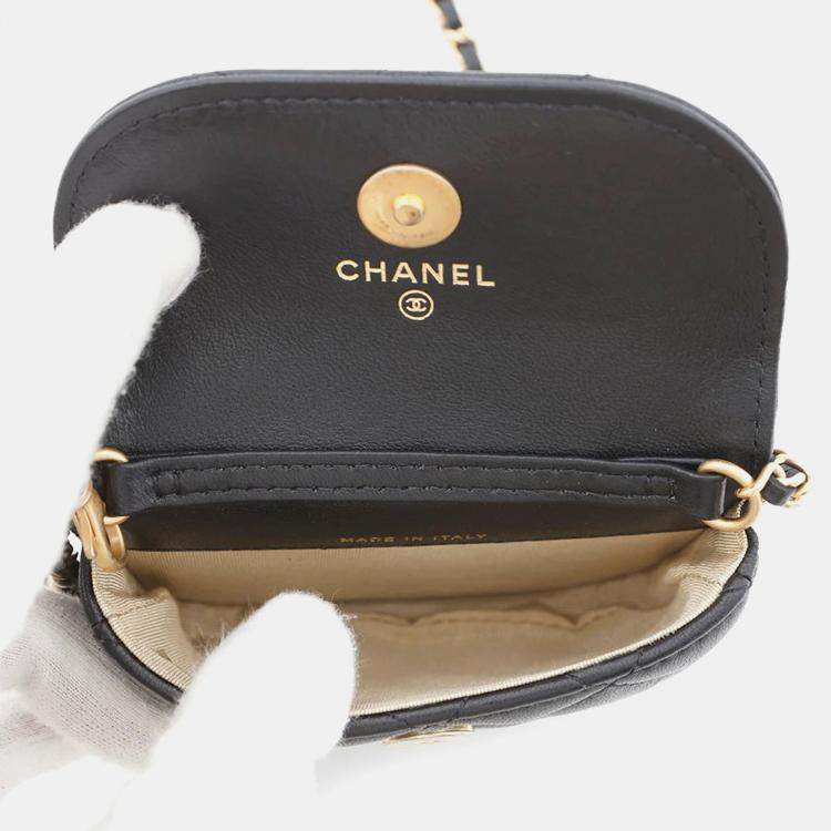 Pre Owned Chanel Matelasse Ball  Black Lambskin Chain Mini Pouch