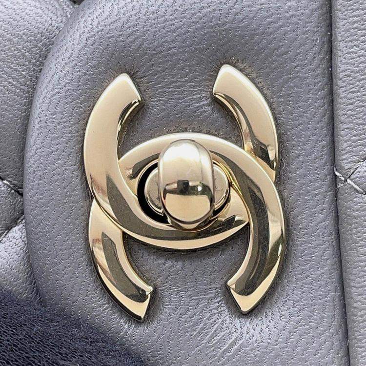 Pre Owned Chanel Gray Lambskin Mini Matelasse Chain Shoulder Bag  