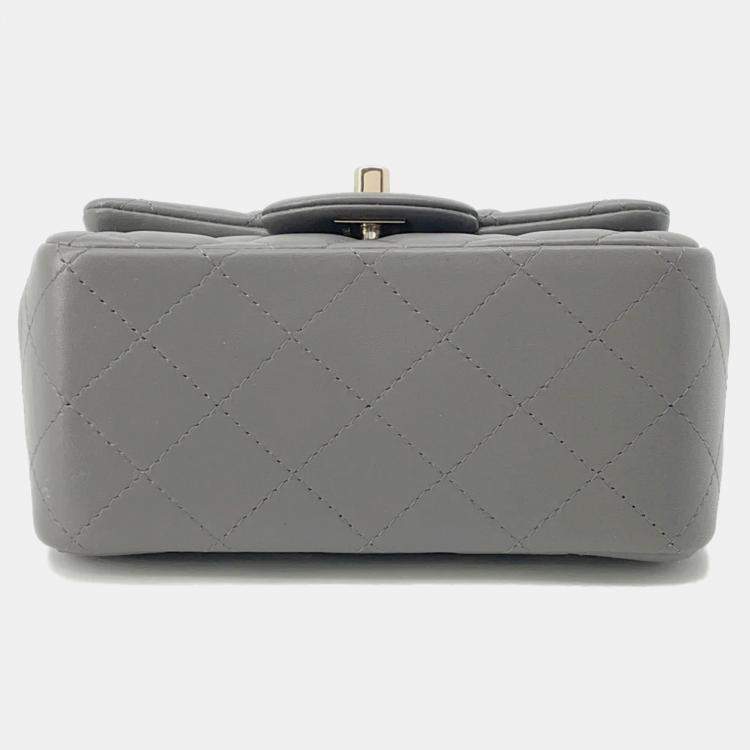 Pre Owned Chanel Gray Lambskin Mini Matelasse Chain Shoulder Bag  