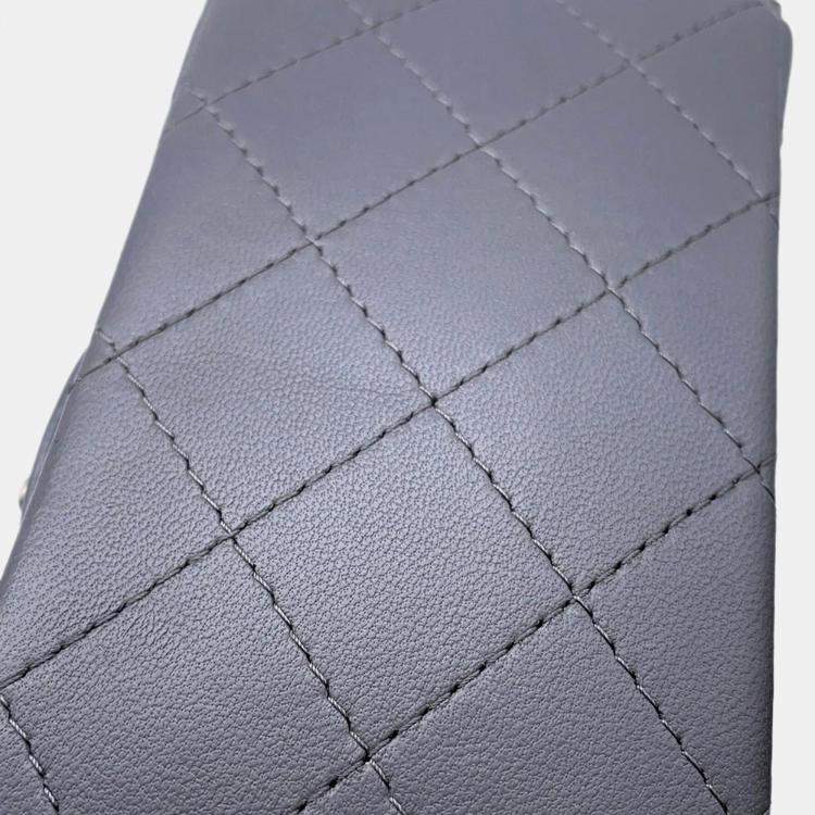 Pre Owned Chanel Gray Lambskin Mini Matelasse Chain Shoulder Bag  
