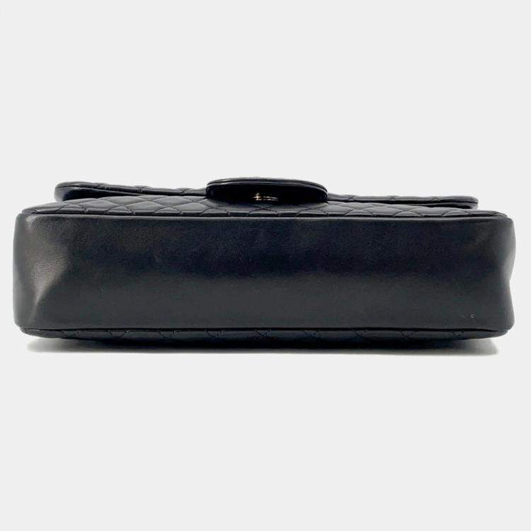 Pre Owned Chanel Matelasse Pearl CC Black Lambskin Logo Shoulder Bag 