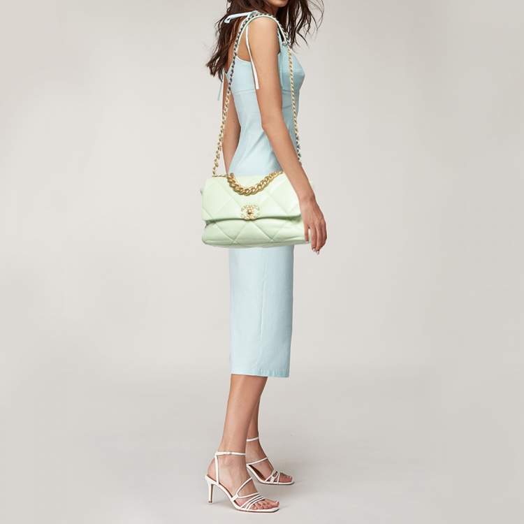 Pre Owned Chanel Mint Green Quilted Leather Large 19 Flap Bag