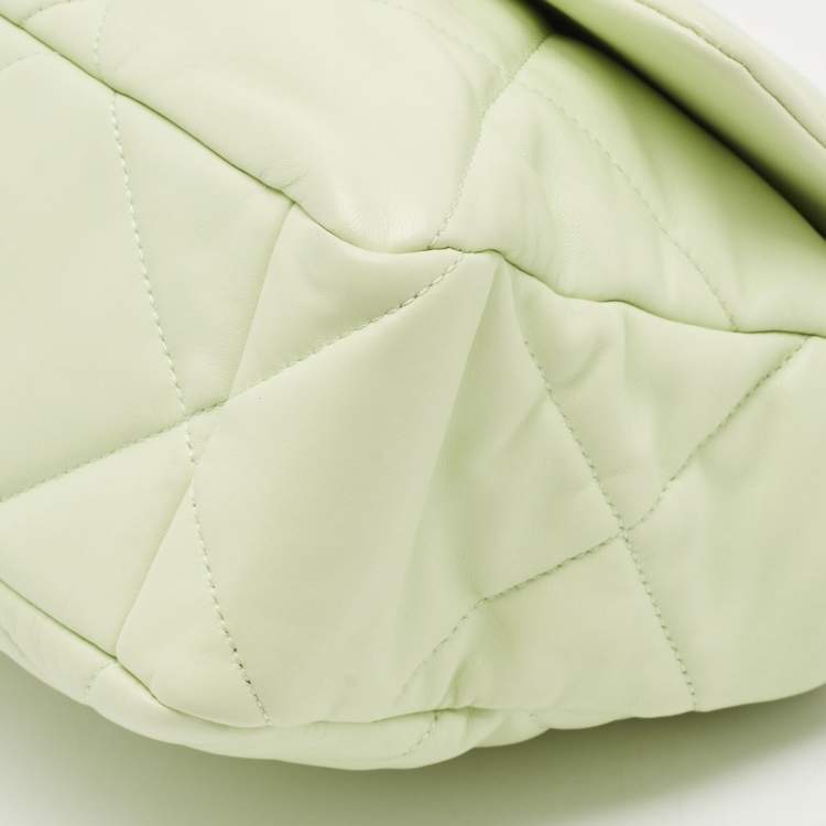 Pre Owned Chanel Mint Green Quilted Leather Large 19 Flap Bag
