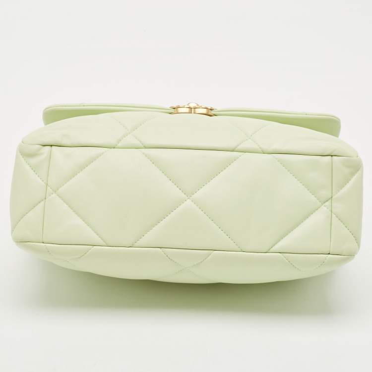 Pre Owned Chanel Mint Green Quilted Leather Large 19 Flap Bag