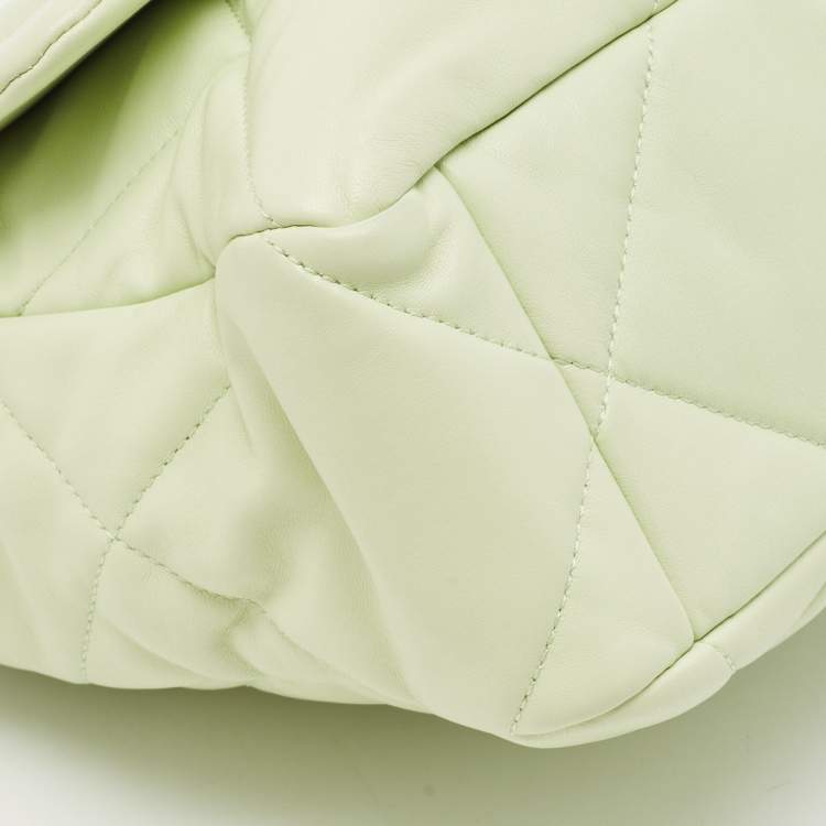 Pre Owned Chanel Mint Green Quilted Leather Large 19 Flap Bag