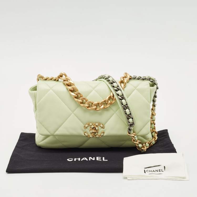 Pre Owned Chanel Mint Green Quilted Leather Large 19 Flap Bag