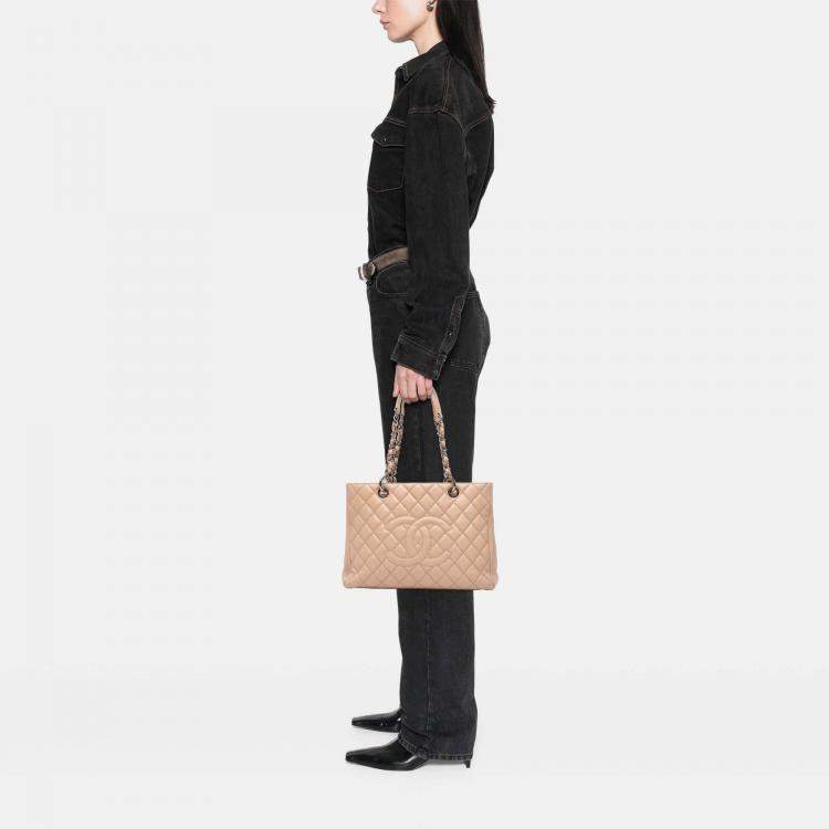 Pre Owned Chanel Beige Caviar Grand Shopping Tote