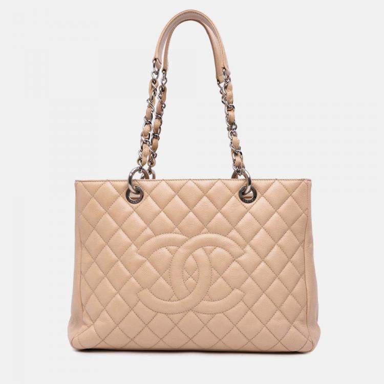 Pre Owned Chanel Beige Caviar Grand Shopping Tote